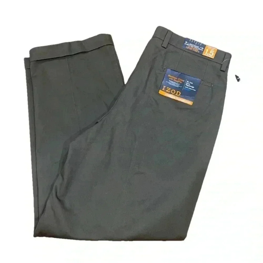 NWT Izod Madison Chino With SportsFlex Classic Leg Pants Tarmac 36W 32 L